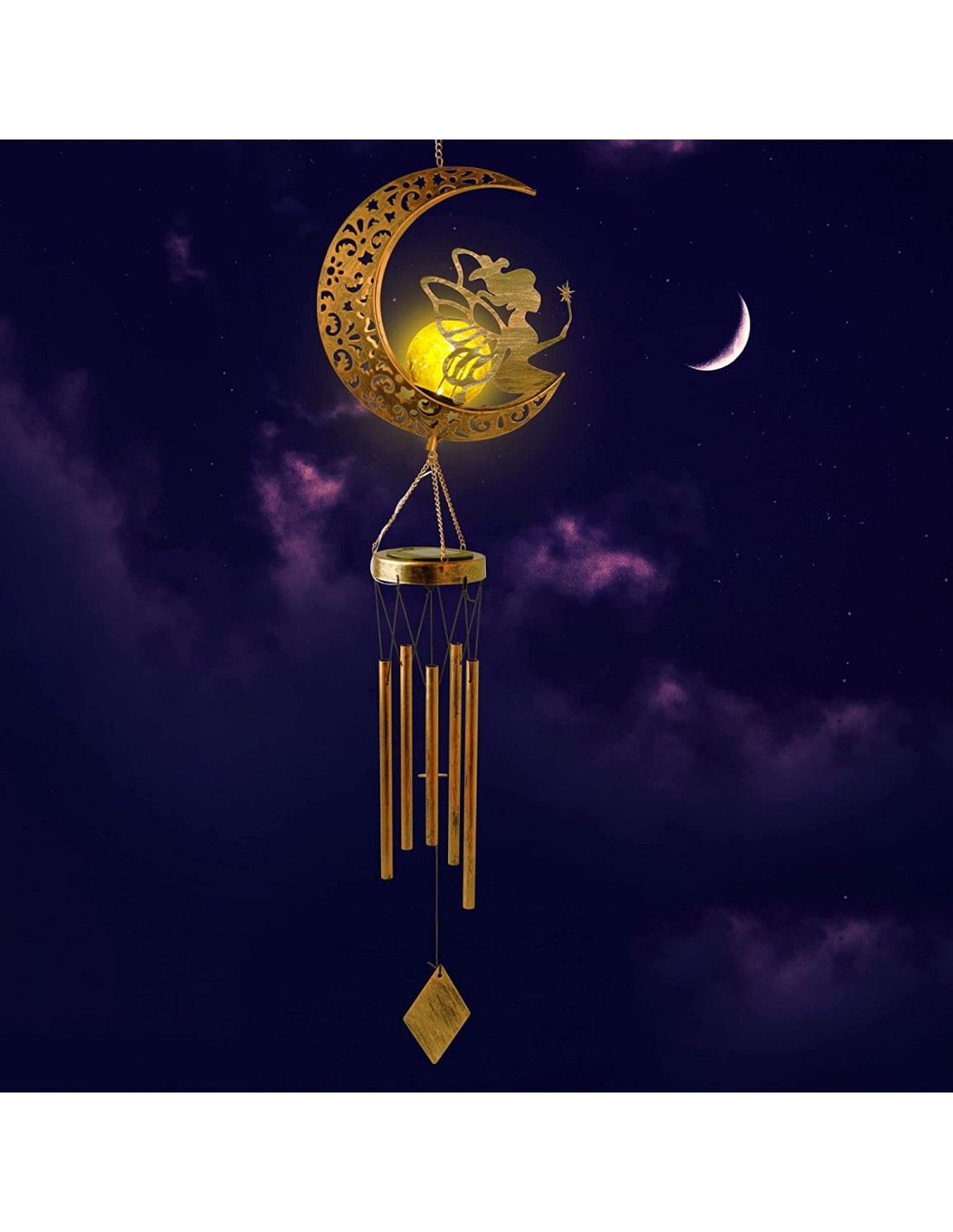 1 Pc Soleil Lune Carillons Éoliens Lune Suspendu Décor Carillon